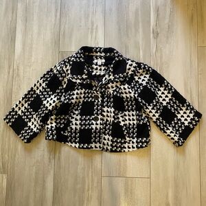 John Paul Richard Black & White Plaid Textured Cropped 3/4 Length Sleeve Jacket